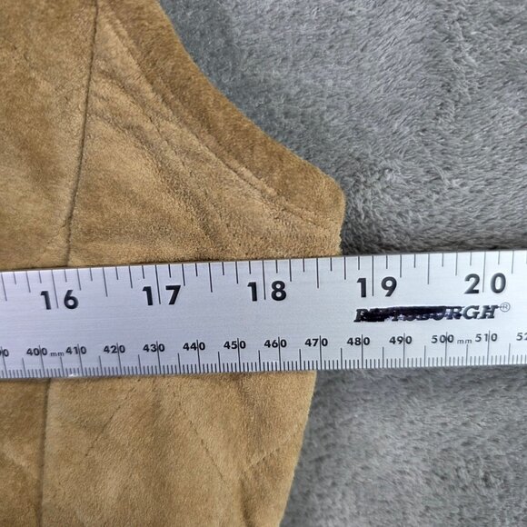 Womens Valerie Stevens Quilted Tan Leather Vest Full Zip Polyester Fill Size S - Picture 5 of 8